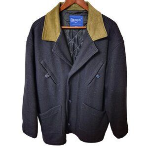Vintage Croydon Wool Car Coat Made in Canada Suede Collar XL 44R